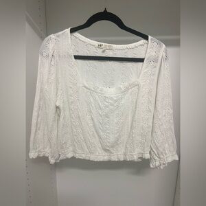 Women’s Boho Jolt Eyelet Crop Top Blouse White Size XL